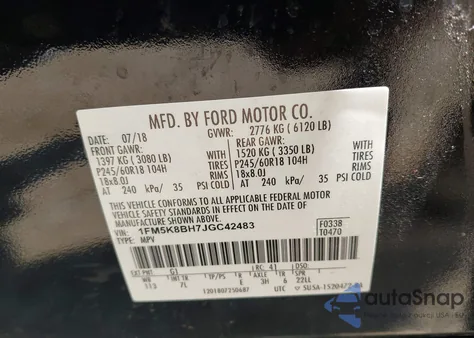 2018 Ford Explorer из США, поврежденный, VIN 1FM5K8BH7JGC42483